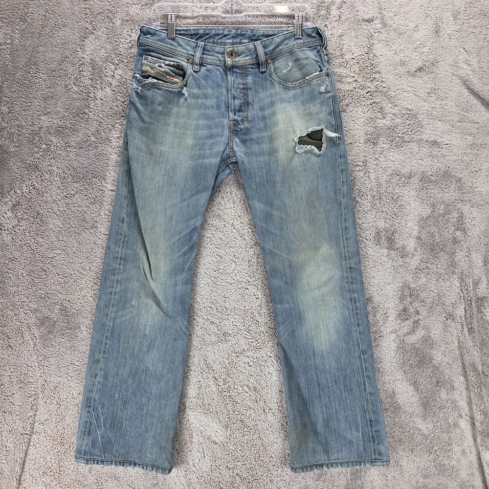 Diesel Jeans Mens 29x30 Blue Zatiny Regular Bootcut Made Italy Altered Hem 008IK
